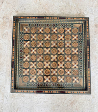 Load image into Gallery viewer, Vintage Mosaic Chess Board with Wooden Pieces, Inlaid Marquetry Game Set, Mother-of-Pearl Accents