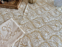 Load image into Gallery viewer, Table Cover: 78 x 56 inches Approx'. Aghabani Oriental for Rectangle Tables. Beige background with Gold and White Silk