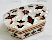 Load image into Gallery viewer, Mother of Pearl Mosaic Jewelry Box | Handcrafted Octagonal Trinket Box with Inlaid Floral Design