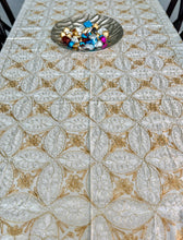 Load image into Gallery viewer, Table Cover: 117 x 69 inches Approx'. Aghabani Oriental for Rectangle Tables, Beige background with White and Gold Silk Embroidery