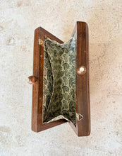 Load image into Gallery viewer, Wooden Box Clutch with Mother of Pearl & Abalone Inlay | Beaded Chain Strap