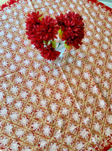 Load image into Gallery viewer, Round Table Cover. Diameter: 78 inches Approx'. Aghabani Oriental for Round Tables. Red background with Gold & White Silk