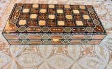Load image into Gallery viewer, Handmade Mosaic Backgammon Set – Inlaid Walnut Wood & Mother-of-Pearl Game Board