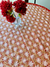 Load image into Gallery viewer, Round Table Cover. Diameter: 78 inches Approx'. Aghabani Oriental for Round Tables. Red background with Gold & White Silk