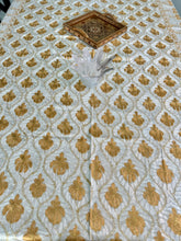 Load image into Gallery viewer, Table Cover: 117 x 58 inches Approx'. Aghabani Oriental for Rectangle Tables, Beige background with White and Gold Silk Embroidery