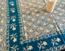 Load image into Gallery viewer, Table Cover: 58 x 58 inches Approx'. Green background with Gold Silk Embroidery tablecloth Handmade Aghabani for Square tables