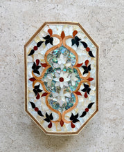Load image into Gallery viewer, Mother-of-Pearl Inlaid Jewelry Box | Handmade Mosaic Marquetry | Octagonal Wooden Trinket Box with Abalone Shell