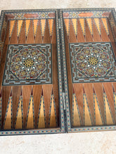 Load image into Gallery viewer, Handmade Mosaic Backgammon Set – Inlaid Walnut Wood & Mother-of-Pearl Game Board