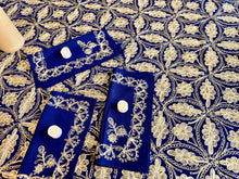 Load image into Gallery viewer, Table Cover: 156 x 78 inches Approx’. Aghabani Oriental for Rectangle Tables, Navy Blue background with Gold Silk Embroidery