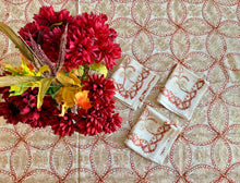 Load image into Gallery viewer, Table Cover: 94 x 59 inches Approx'. Aghabani Oriental for Rectangle Tables, Beige background with Brick Red and Champagne Beige Silk Embroidery