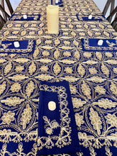 Load image into Gallery viewer, Table Cover: 156 x 78 inches Approx’. Aghabani Oriental for Rectangle Tables, Navy Blue background with Gold Silk Embroidery