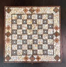 Load image into Gallery viewer, Mother-of-Pearl Mosaic Chess Set with Storage Drawer | Handcrafted Inlaid Wood Chessboard & Carved Chess Pieces | Middle Eastern Marquetry