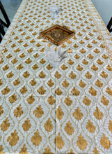 Load image into Gallery viewer, Table Cover: 117 x 58 inches Approx'. Aghabani Oriental for Rectangle Tables, Beige background with White and Gold Silk Embroidery