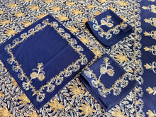 Load image into Gallery viewer, Table Cover: 135 x 78 inches Approx’. Aghabani Oriental for Rectangle Tables, Navy Blue background with Gold & White Silk Embroidery