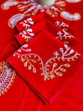 Load image into Gallery viewer, Round Table Cover. Diameter: 78 inches Approx'. Aghabani Oriental for Round Tables. Red background with Gold & White Silk