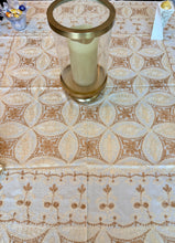 Load image into Gallery viewer, Table Cover: 58 x 58 inches Approx'. Beige background with Gold and Beige Silk Embroidery tablecloth Handmade Aghabani for Square tables