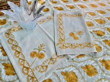 Load image into Gallery viewer, Table Cover: 117 x 58 inches Approx'. Aghabani Oriental for Rectangle Tables, Beige background with White and Gold Silk Embroidery