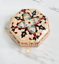 Load image into Gallery viewer, Octagonal Mother of Pearl Jewelry Box, Handmade Inlaid Wood Trinket Box, Abalone Mosaic Keepsake Box, Gift for Her