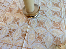 Load image into Gallery viewer, Table Cover: 58 x 58 inches Approx'. Beige background with Gold and Beige Silk Embroidery tablecloth Handmade Aghabani for Square tables