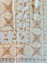 Load image into Gallery viewer, Table Cover: 58 x 58 inches Approx'. Beige background with Gold and Beige Silk Embroidery tablecloth Handmade Aghabani for Square tables