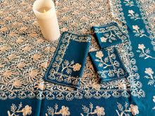 Load image into Gallery viewer, Table Cover: 58 x 58 inches Approx'. Green background with Gold Silk Embroidery tablecloth Handmade Aghabani for Square tables