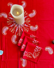Load image into Gallery viewer, Round Table Cover. Diameter: 78 inches Approx'. Aghabani Oriental for Round Tables. Red background with Gold & White Silk