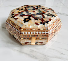 Load image into Gallery viewer, Octagonal Mother of Pearl Jewelry Box, Handmade Inlaid Wood Trinket Box, Abalone Mosaic Keepsake Box, Gift for Her