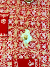 Load image into Gallery viewer, Table Cover: 177 x 74 inches Approx’. Aghabani Oriental for Rectangle Tables, Red background with Gold & White Silk Embroidery