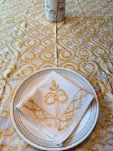 Load image into Gallery viewer, Round Table Cover. Diameter: 78 inches Approx'. Aghabani Oriental for Round Tables. White background with Gold & White Silk