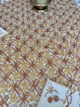 Load image into Gallery viewer, Table Cover: 90 x 59 inches Approx'. Aghabani Oriental for Rectangle Tables, Beige background with Brown and Gold Silk Embroidery