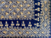 Load image into Gallery viewer, Table Cover: 135 x 78 inches Approx’. Aghabani Oriental for Rectangle Tables, Navy Blue background with Gold & White Silk Embroidery
