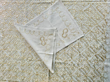 Load image into Gallery viewer, Table Cover: 117 x 58 inches Approx'. Aghabani Oriental for Rectangle Tables, Beige background with White and Gold Silk Embroidery