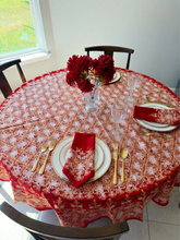Load image into Gallery viewer, Round Table Cover. Diameter: 78 inches Approx'. Aghabani Oriental for Round Tables. Red background with Gold & White Silk
