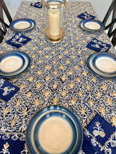 Load image into Gallery viewer, Table Cover: 135 x 78 inches Approx’. Aghabani Oriental for Rectangle Tables, Navy Blue background with Gold & White Silk Embroidery