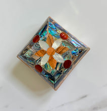 Load image into Gallery viewer, Mother-of-Pearl Mosaic Ring Box | Handmade Inlay Trinket Box | Abalone Shell Flower Design