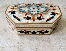 Load image into Gallery viewer, Mother-of-Pearl Inlaid Jewelry Box | Handmade Mosaic Marquetry | Octagonal Wooden Trinket Box with Abalone Shell