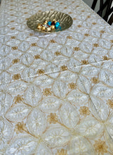 Load image into Gallery viewer, Table Cover: 117 x 69 inches Approx'. Aghabani Oriental for Rectangle Tables, White background with White and Gold Silk Embroidery