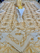 Load image into Gallery viewer, Table Cover: 78 x 56 inches Approx'. Aghabani Oriental for Rectangle Tables. Beige background with Gold Silk