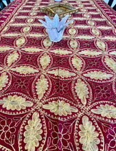 Load image into Gallery viewer, Table Cover: 117 x 58 inches Approx'. Aghabani Oriental for Rectangle Tables, Burgundy background with Burgundy and Gold Silk Embroidery