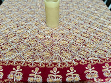 Load image into Gallery viewer, Table Cover: 135 x 78 inches Approx’. Aghabani Oriental for Rectangle Tables, Burgundy background with Gold & White Silk Embroidery