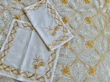 Load image into Gallery viewer, Table Cover: 117 x 69 inches Approx'. Aghabani Oriental for Rectangle Tables, White background with White and Gold Silk Embroidery