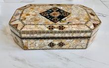 Load image into Gallery viewer, Mother of Pearl Mosaic Inlay Box | Middle Eastern Trinket & Jewelry Box | Handmade Wood Keepsake Box | Decorative Gift