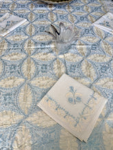 Load image into Gallery viewer, Table Cover: 117 x 58 inches Approx'. Aghabani Oriental for Rectangle Tables, White background with Gold and Blue Silk Embroidery