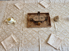 Load image into Gallery viewer, Table Cover: 78 x 56 inches Approx'. Aghabani Oriental for Rectangle Tables. Beige background with Gold and White Silk