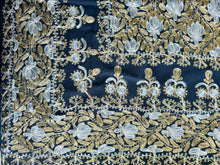 Load image into Gallery viewer, Table Cover: 117 x 75 inches Approx'. Aghabani Oriental for Rectangle Tables, Black background with Gold and White Silk Embroidery