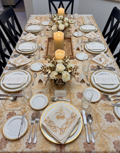 Load image into Gallery viewer, Table Cover: 117 x 58 inches Approx’. Aghabani Oriental for Rectangle Tables, Beige background with Brick Red & Gold Silk Embroidery