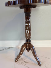 Load image into Gallery viewer, Mother of Pearl Inlay Side Table, Tripod Wood Accent Table, Vintage Moorish Style Plant Stand, Scalloped Top Occasional Table