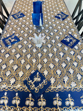 Load image into Gallery viewer, Table Cover: 117 x 67 inches Approx'. Aghabani Oriental for Rectangle Tables, Navy Blue background with Gold and White Silk Embroidery