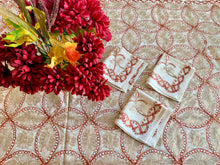 Load image into Gallery viewer, Table Cover: 94 x 59 inches Approx'. Aghabani Oriental for Rectangle Tables, Beige background with Brick Red and Champagne Beige Silk Embroidery