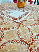 Load image into Gallery viewer, Table Cover: 94 x 59 inches Approx'. Aghabani Oriental for Rectangle Tables, Beige background with Brick Red and Champagne Beige Silk Embroidery